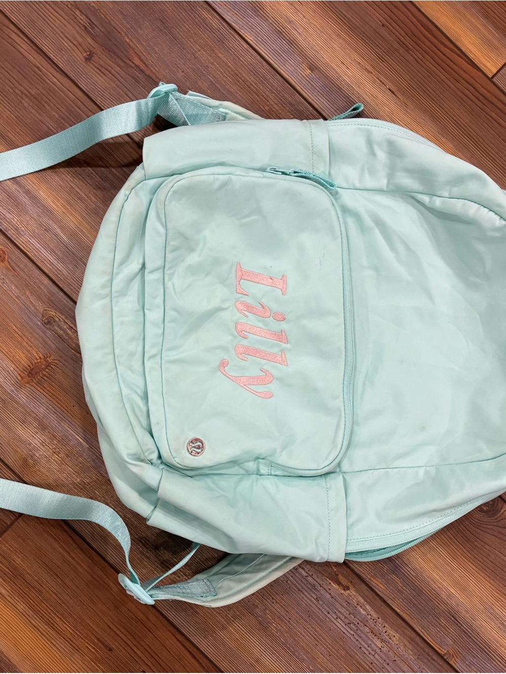 Mint Green Backpack with white Embroidery - Lululemon
